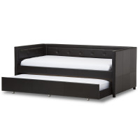 Baxton Studio Frank-Black-Daybed Frank Button-Tufting Sofa Twin Daybed with Roll-Out Trundle Guest Bed